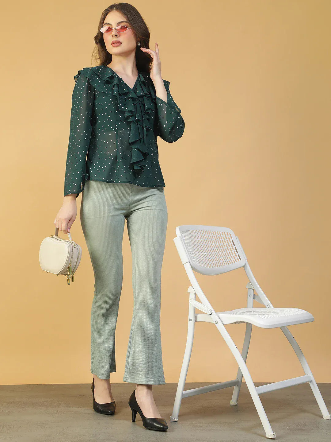 Women Green Foil Print Top