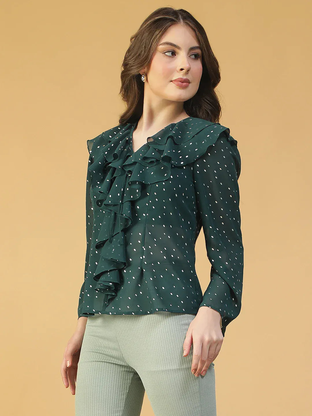 Women Green Foil Print Top