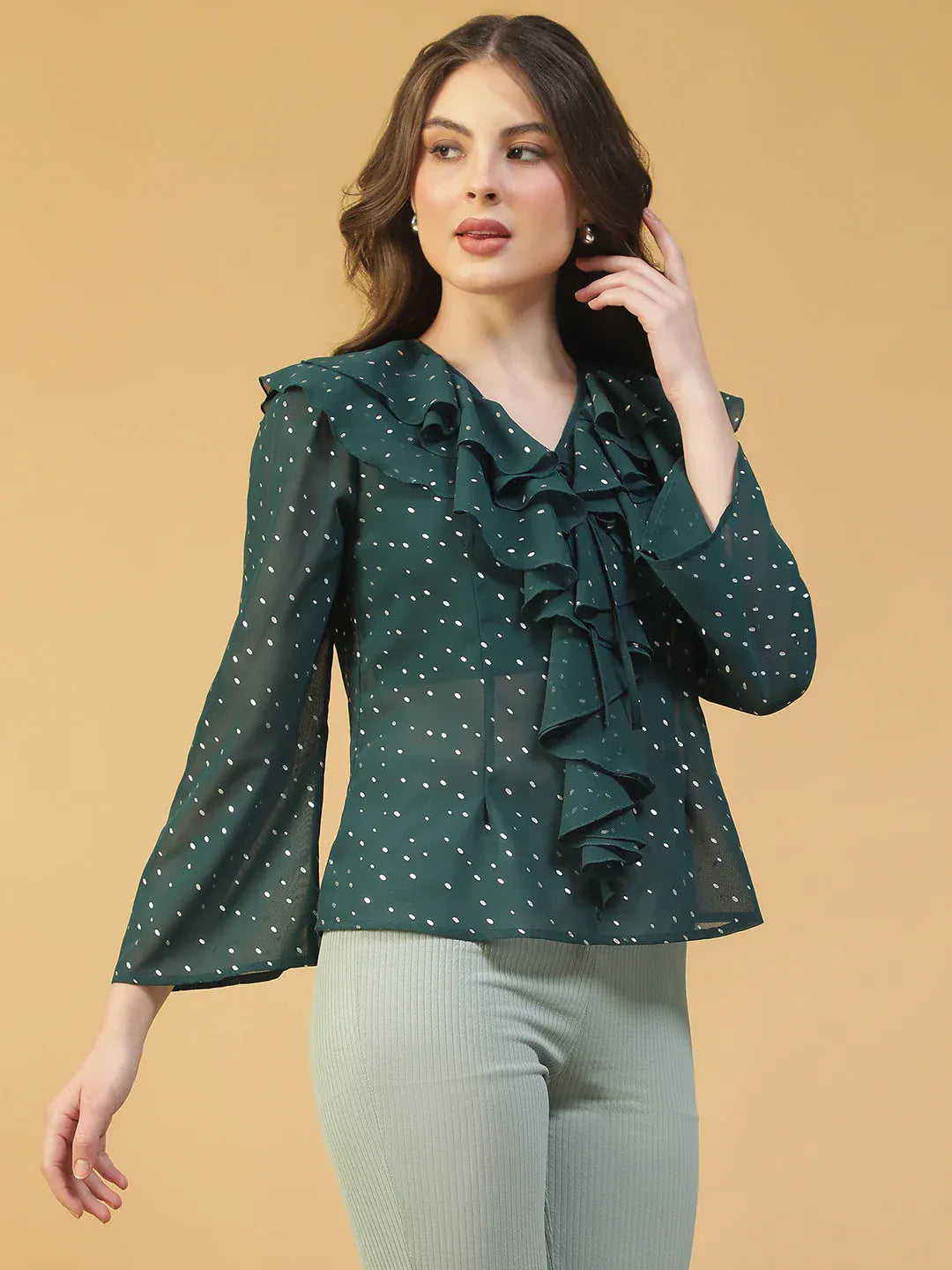 Women Green Foil Print Top