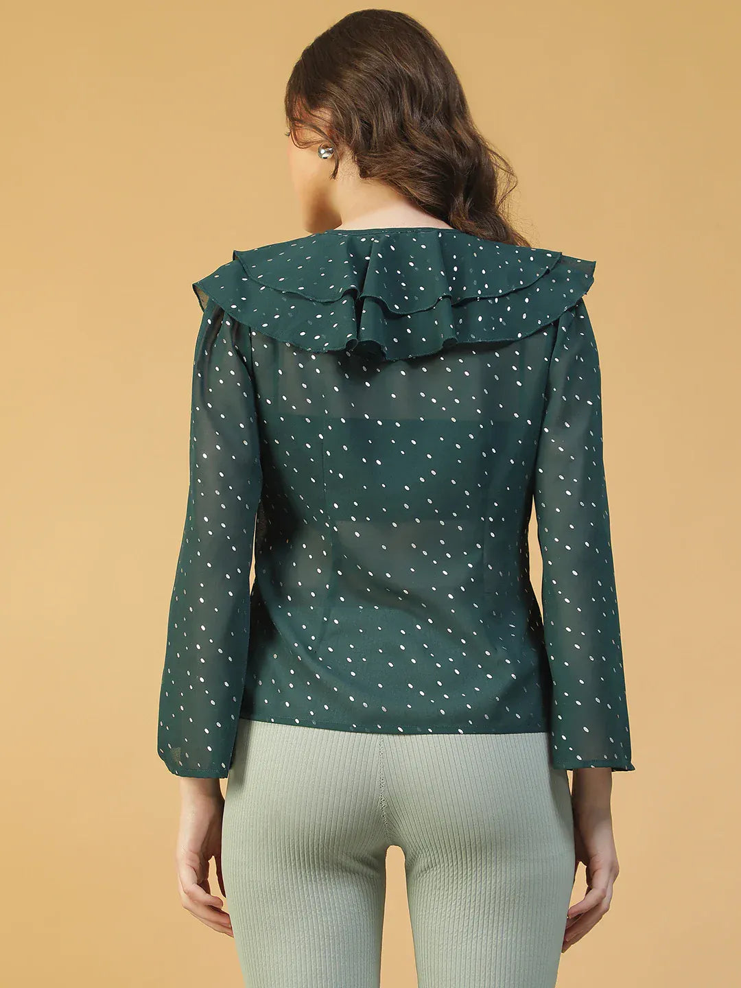 Women Green Foil Print Top