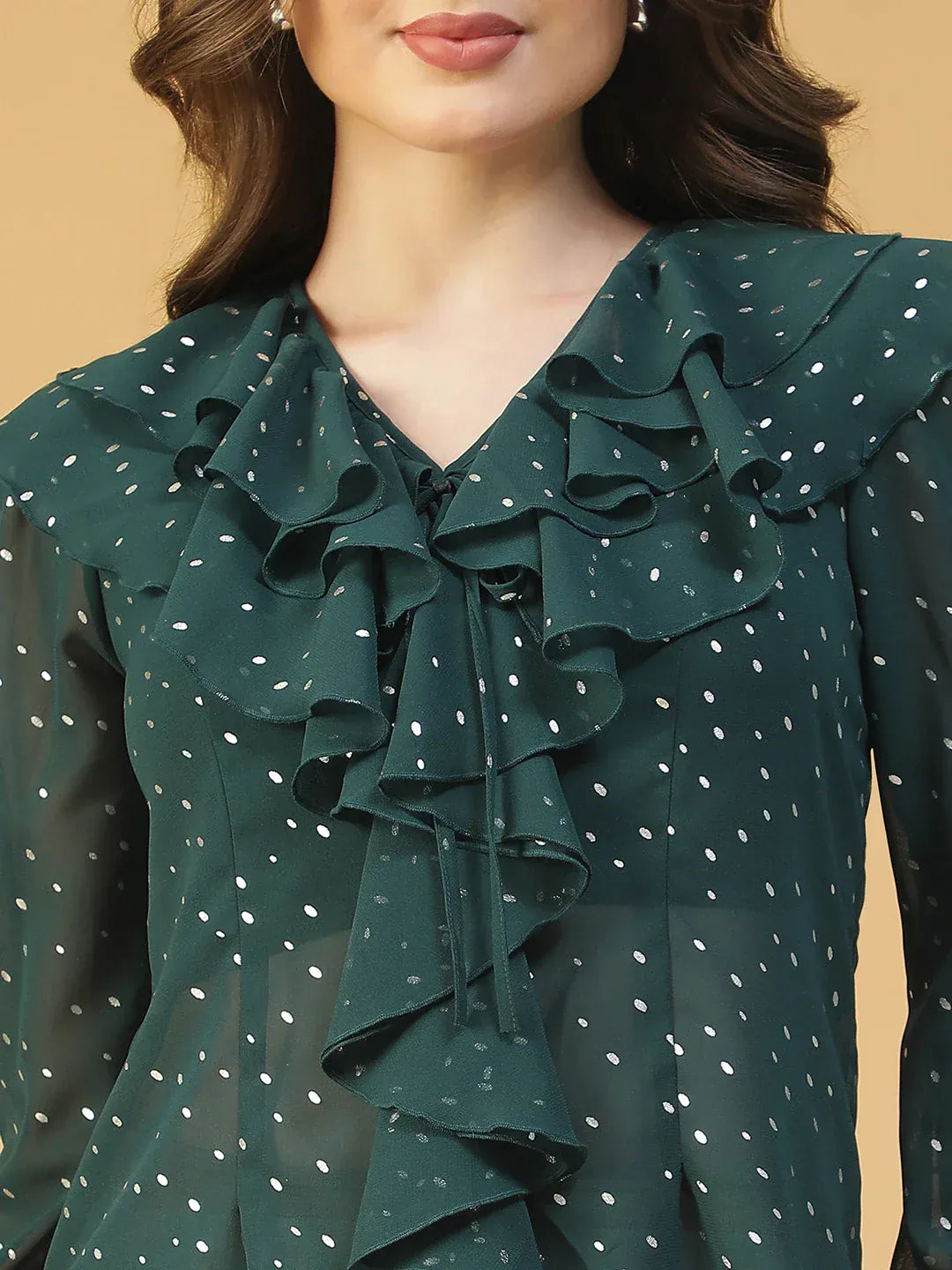 Women Green Foil Print Top