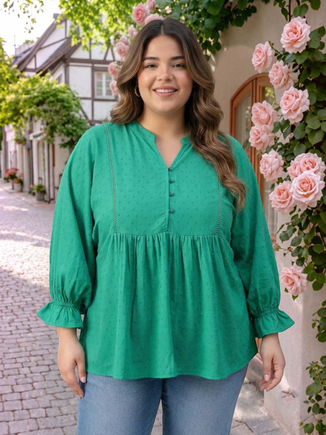 Plus Size Green Viscoe Top