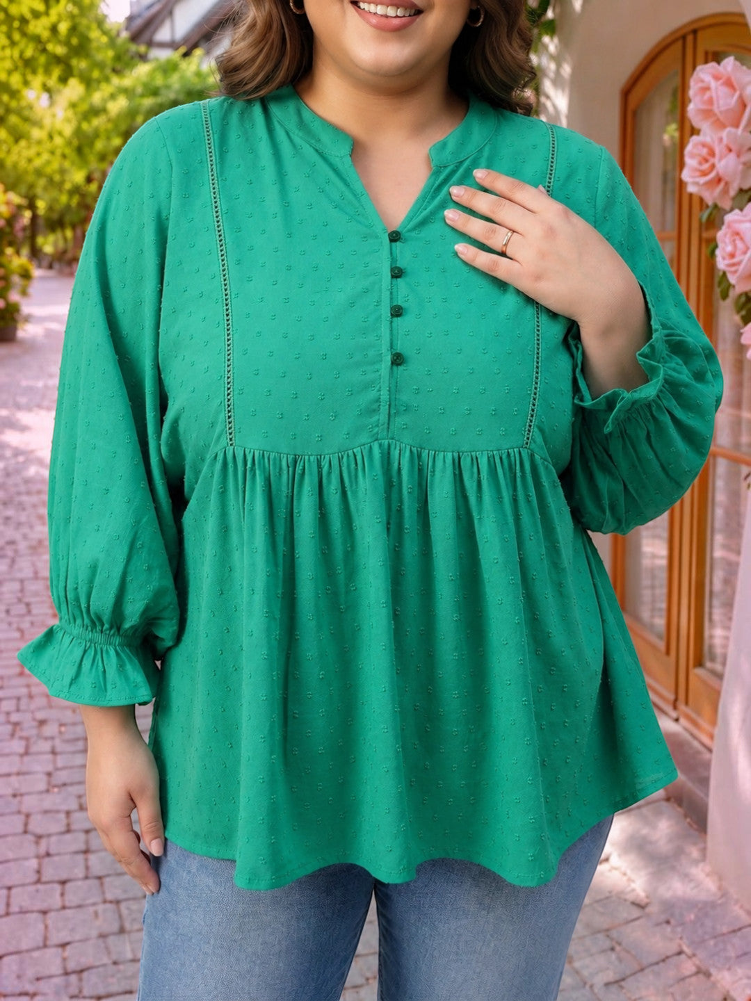 Plus Size Green Viscoe Top