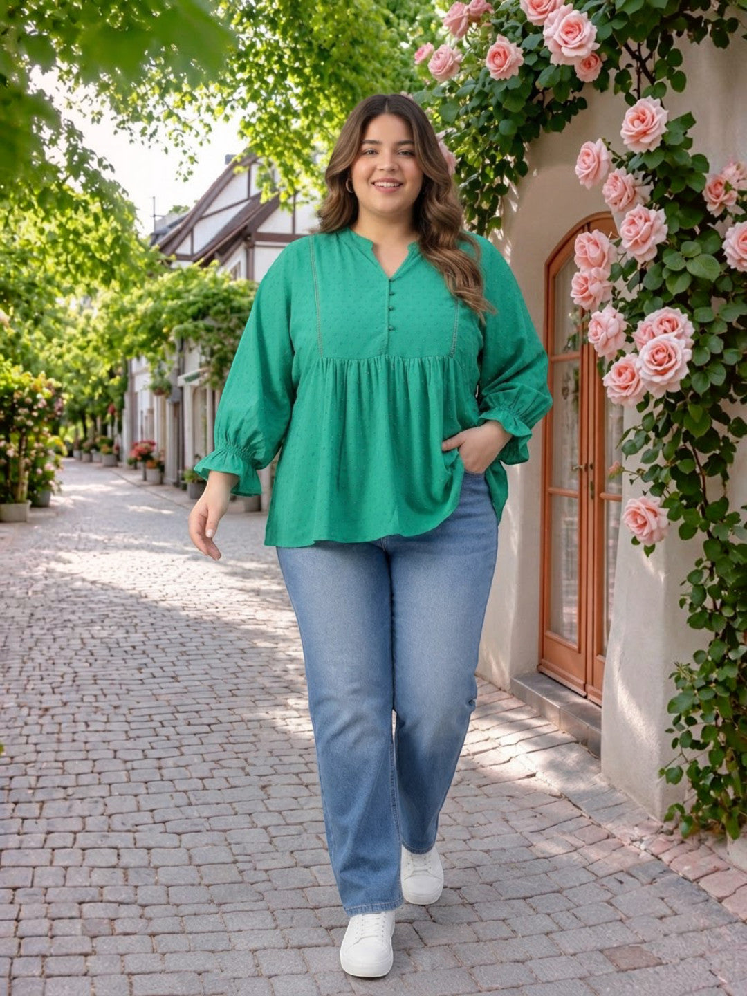 Plus Size Green Viscoe Top