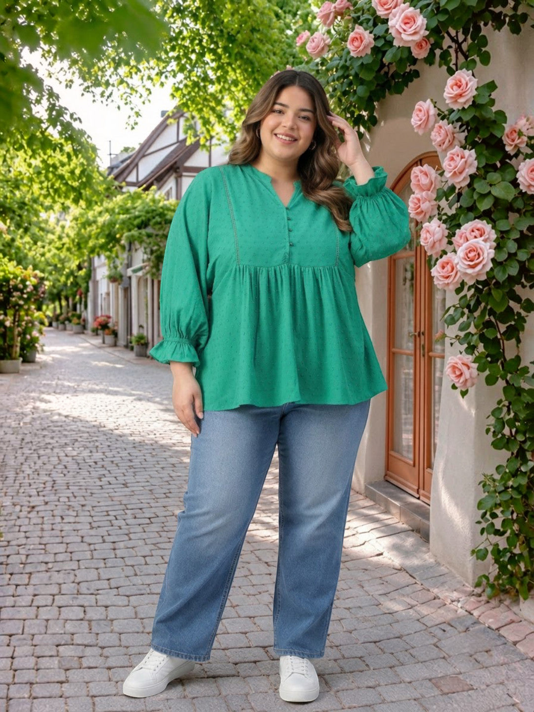Plus Size Green Viscoe Top