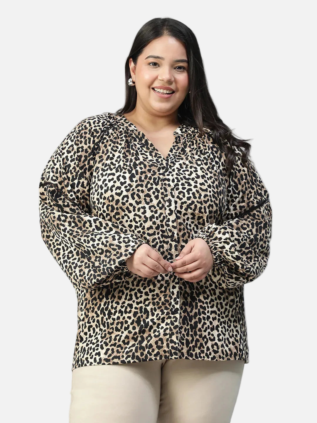 Plus Size Brown Animal Print Top