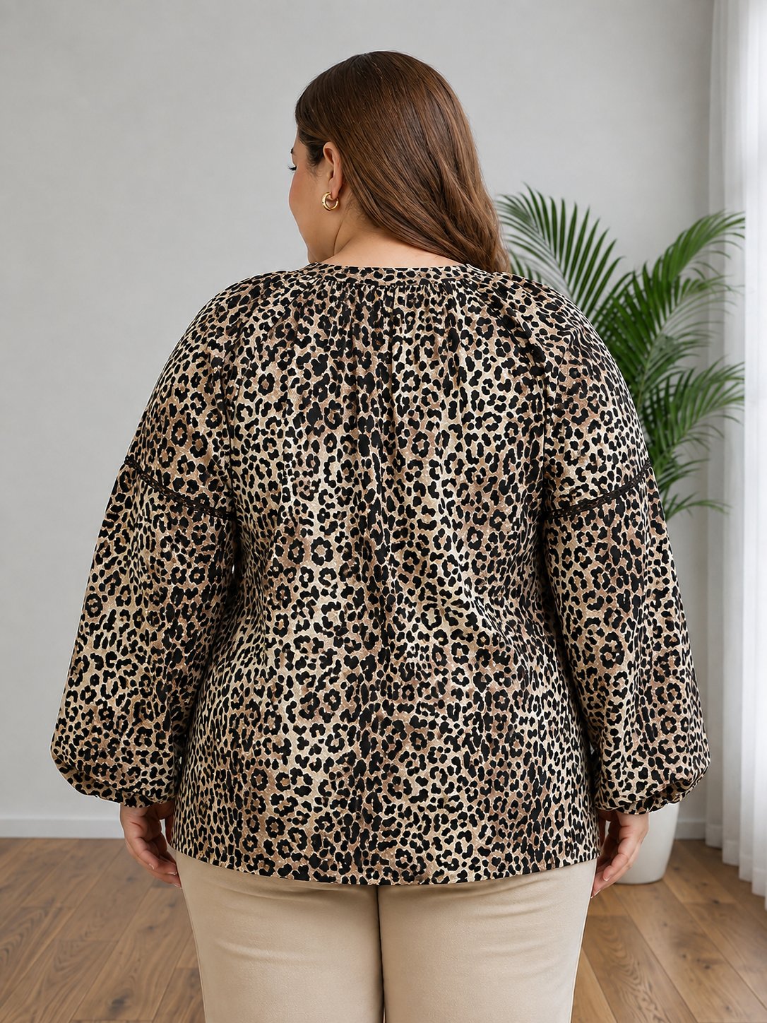Plus Size Brown Animal Print Top