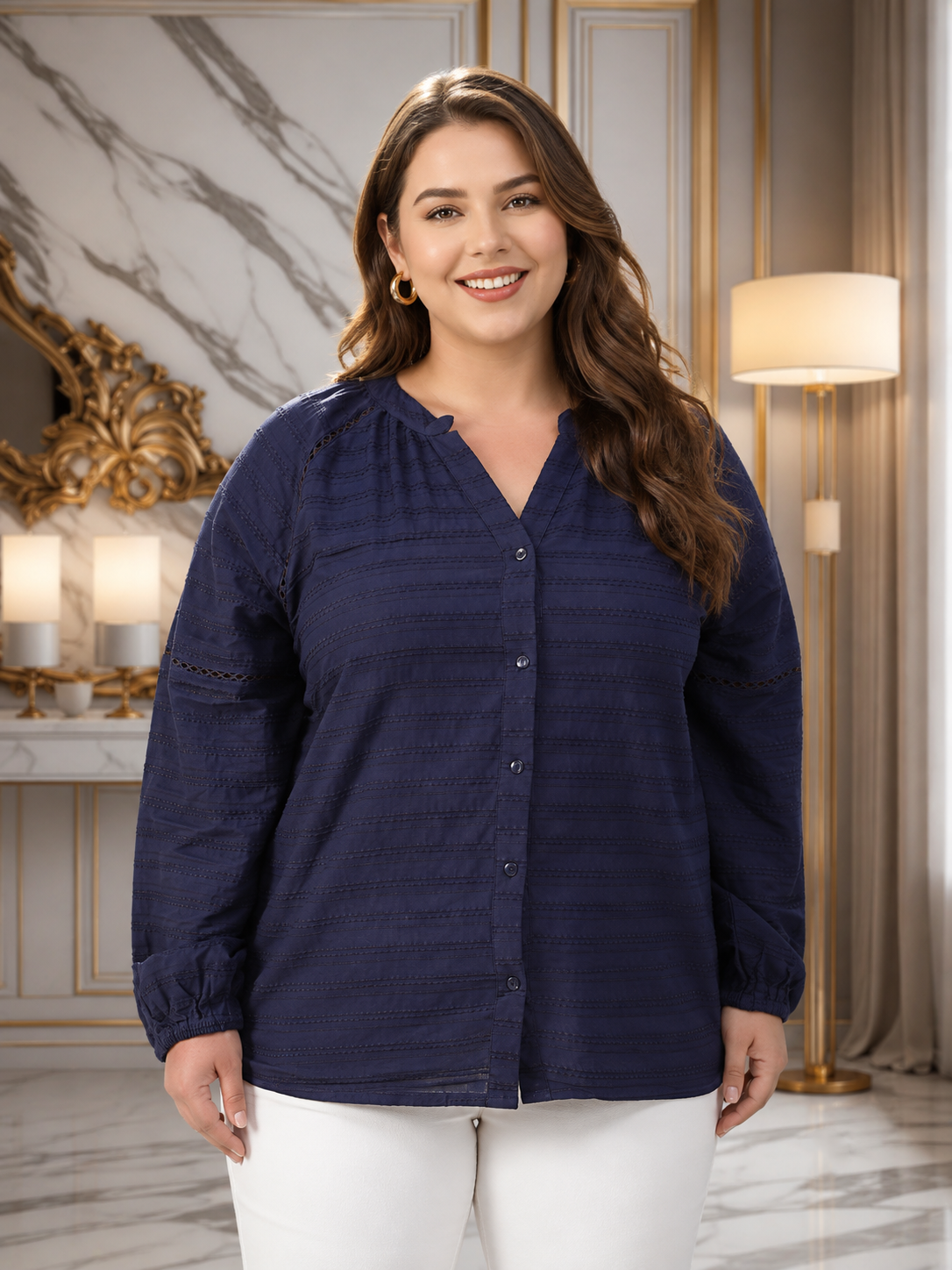 Plus Size Blue Cotton Top