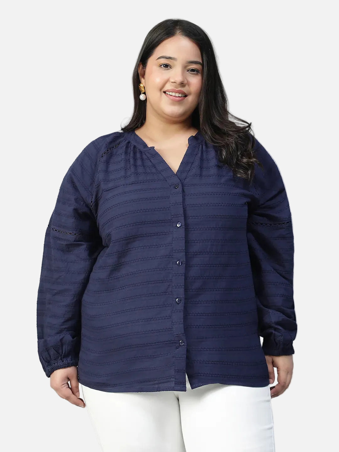 Plus Size Blue Cotton Top