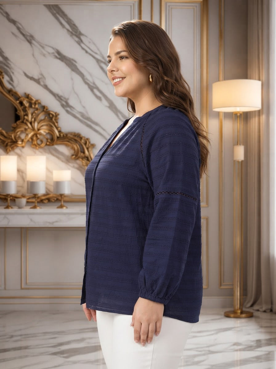 Plus Size Blue Cotton Top