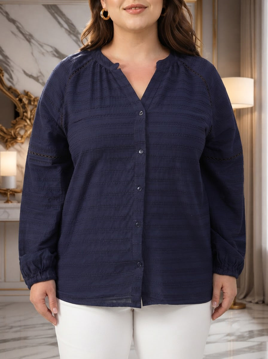 Plus Size Blue Cotton Top