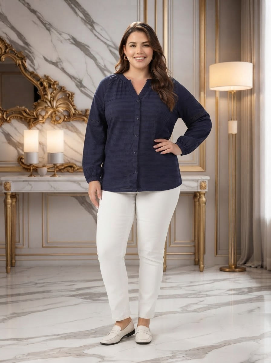 Plus Size Blue Cotton Top