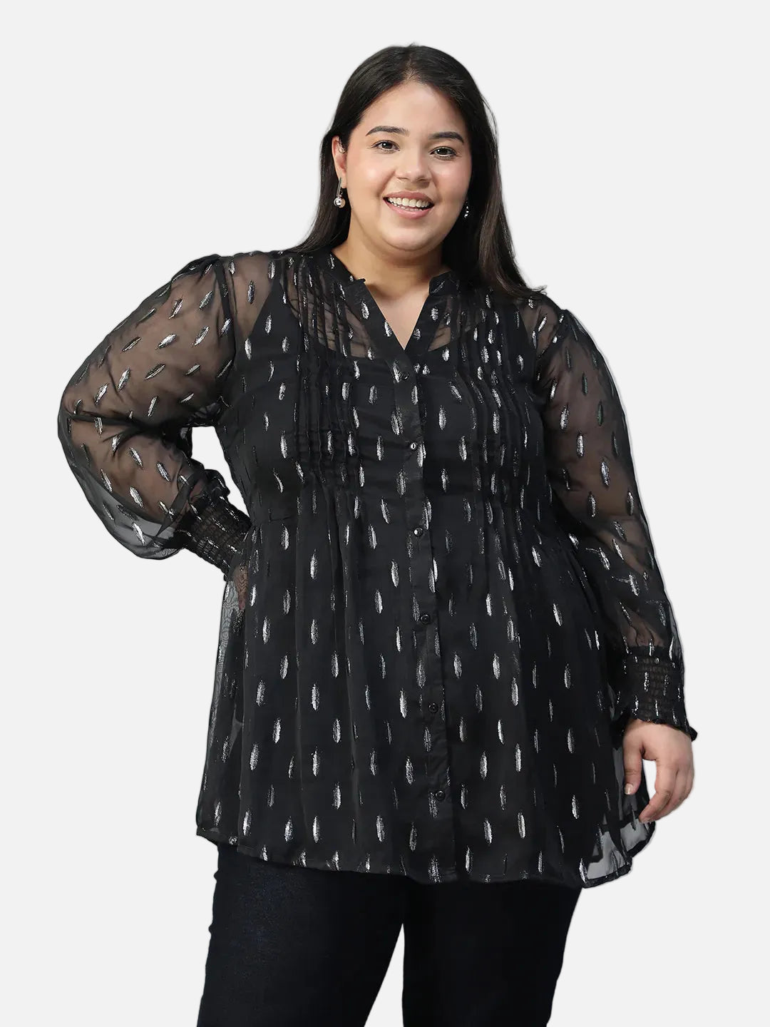 Plus Size Black Foil Print Top