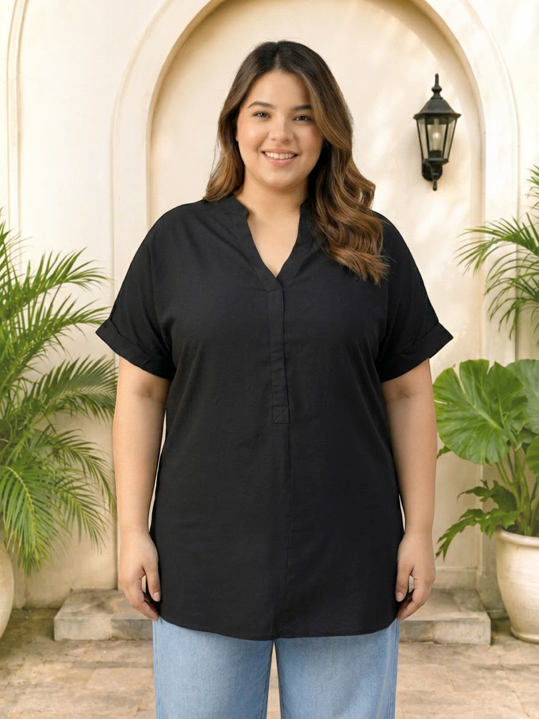 Plus Size Solid Black Top