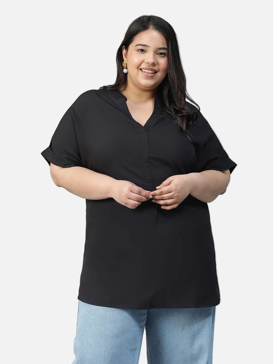 Plus Size Solid Black Top