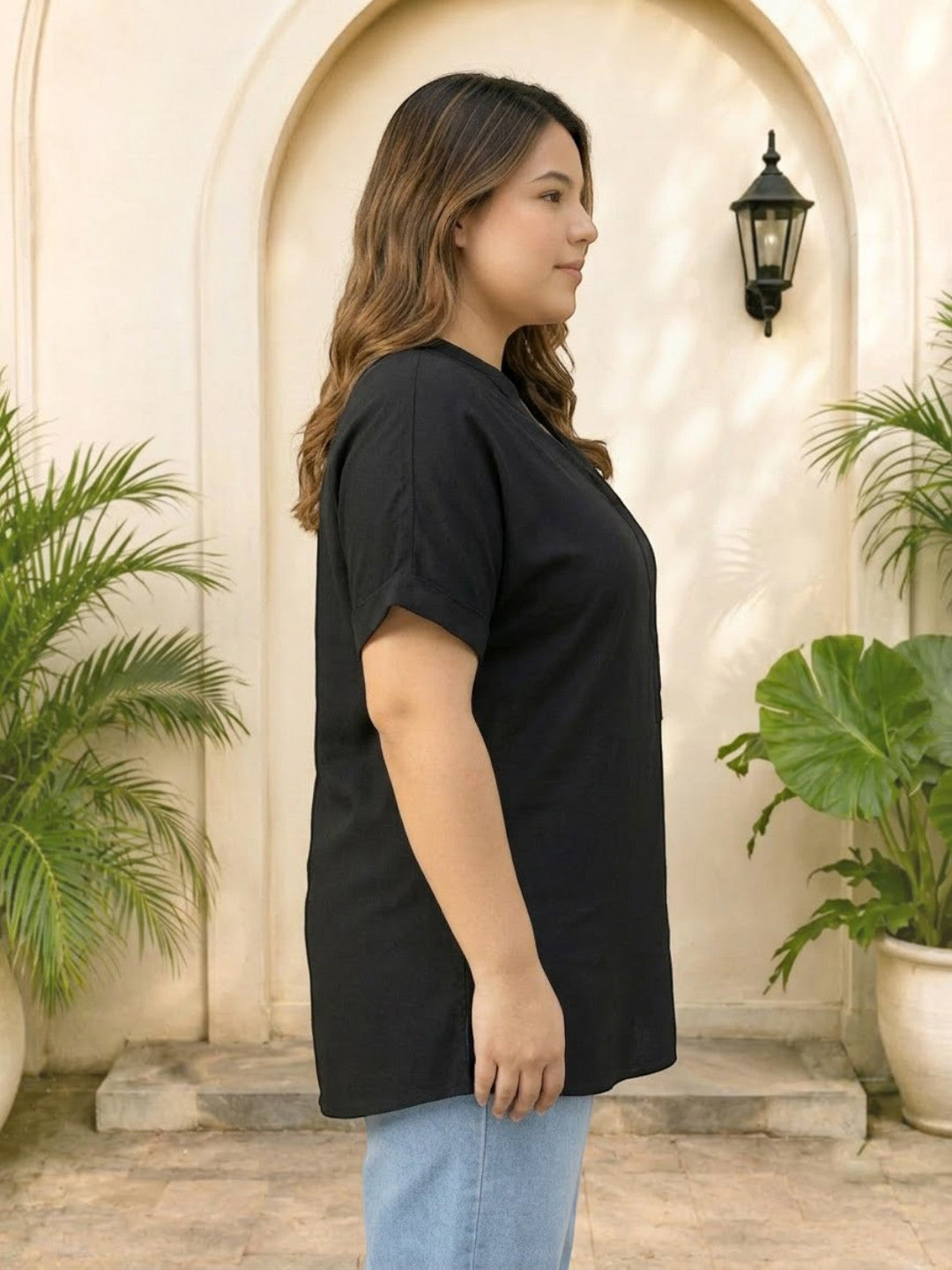 Plus Size Solid Black Top