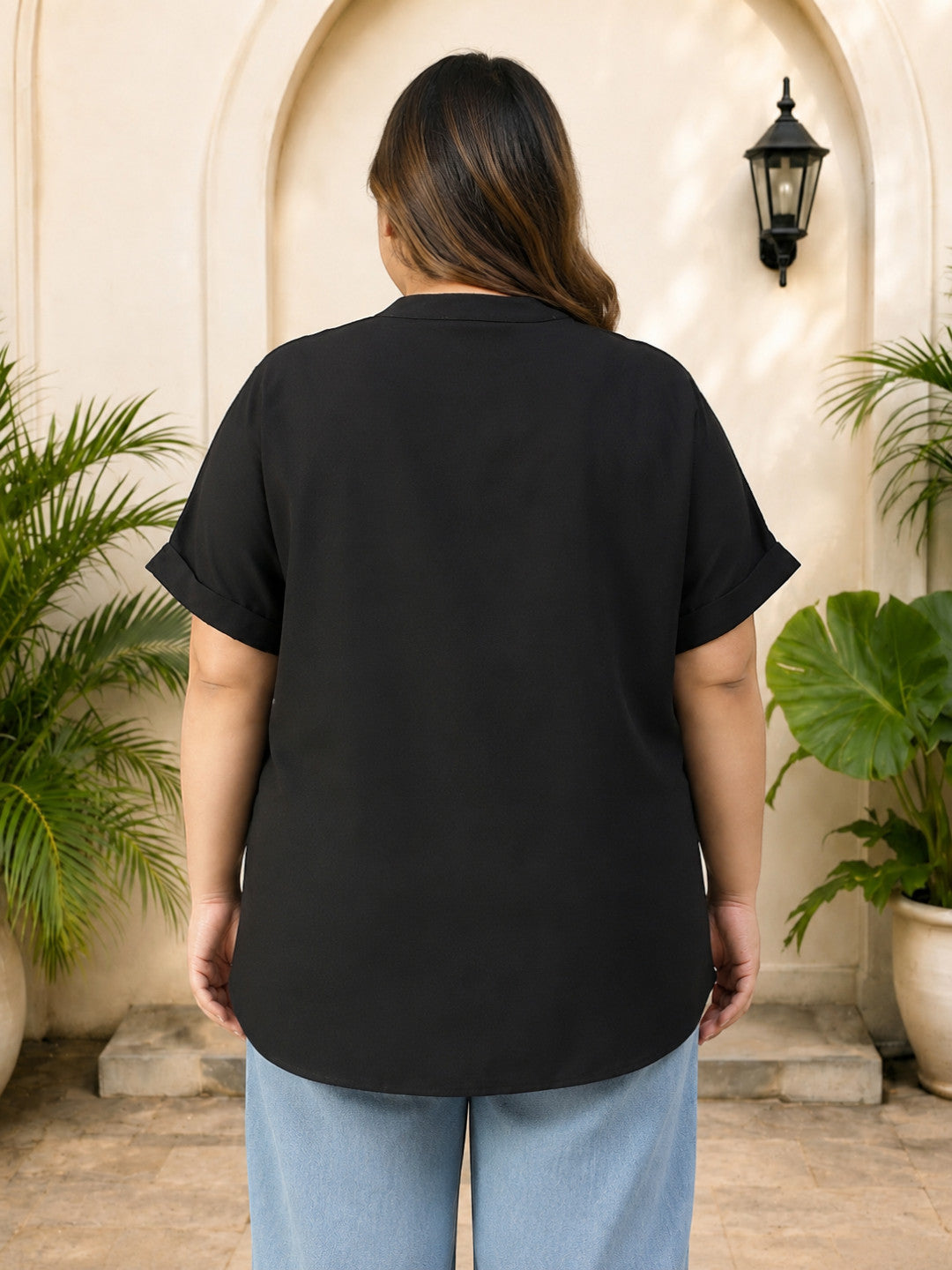 Plus Size Solid Black Top