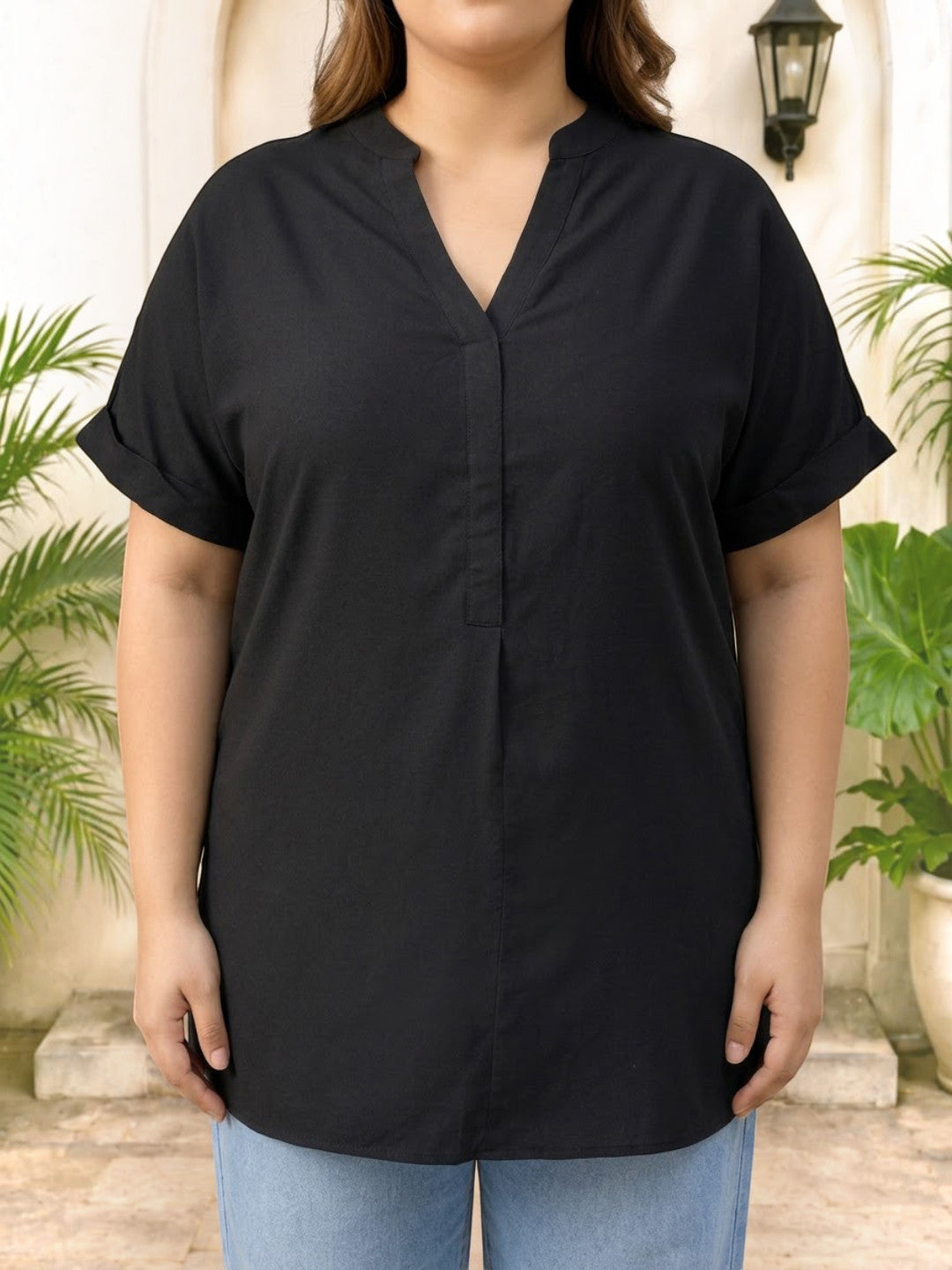 Plus Size Solid Black Top