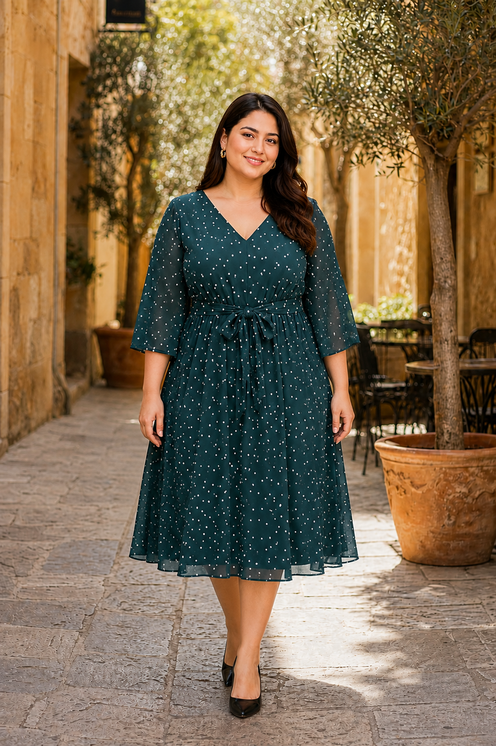 Plus Size Green Foil Print Dress