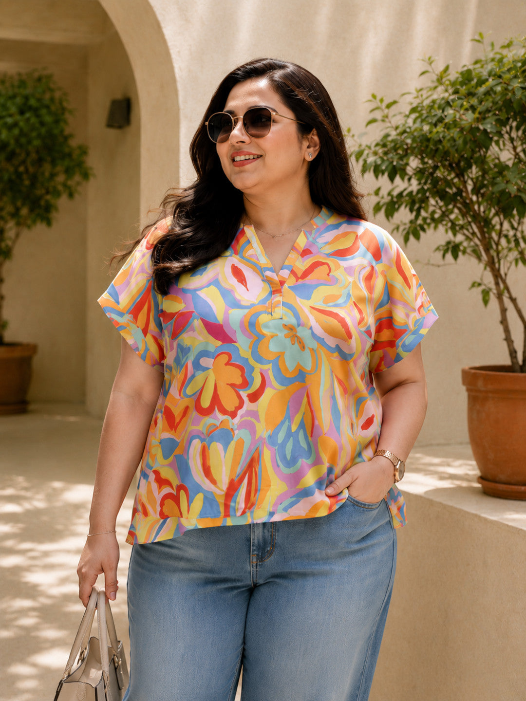 Women Plus Size Multicolor Floral Top - Pre Order