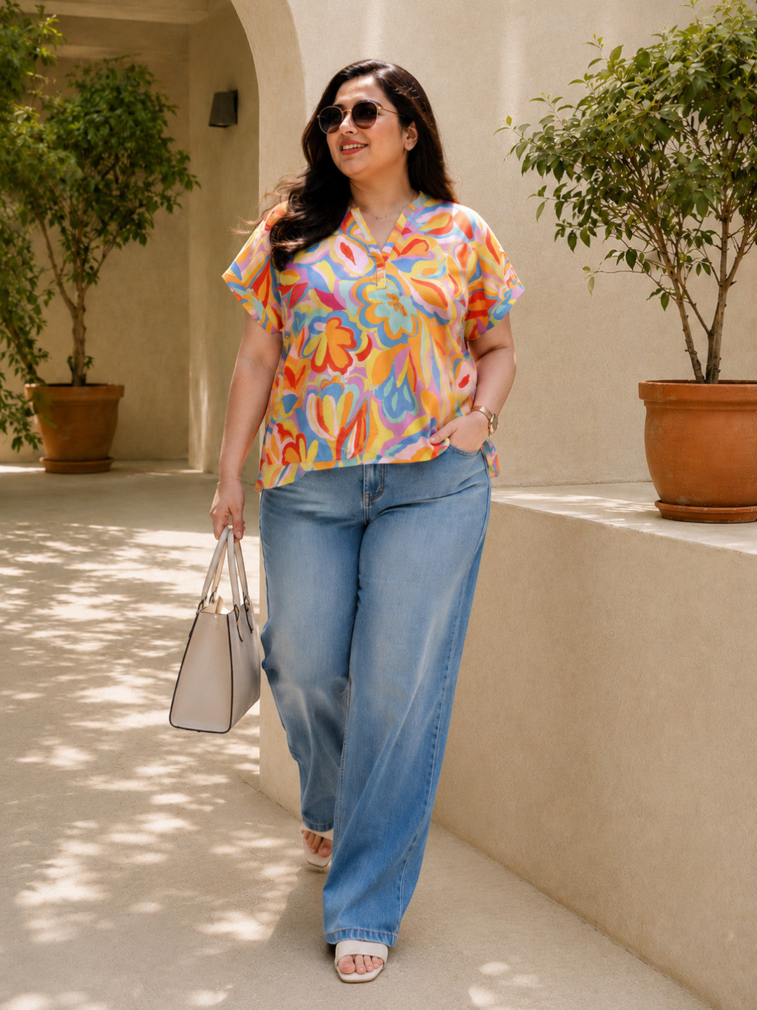 Women Plus Size Multicolor Floral Top - Pre Order