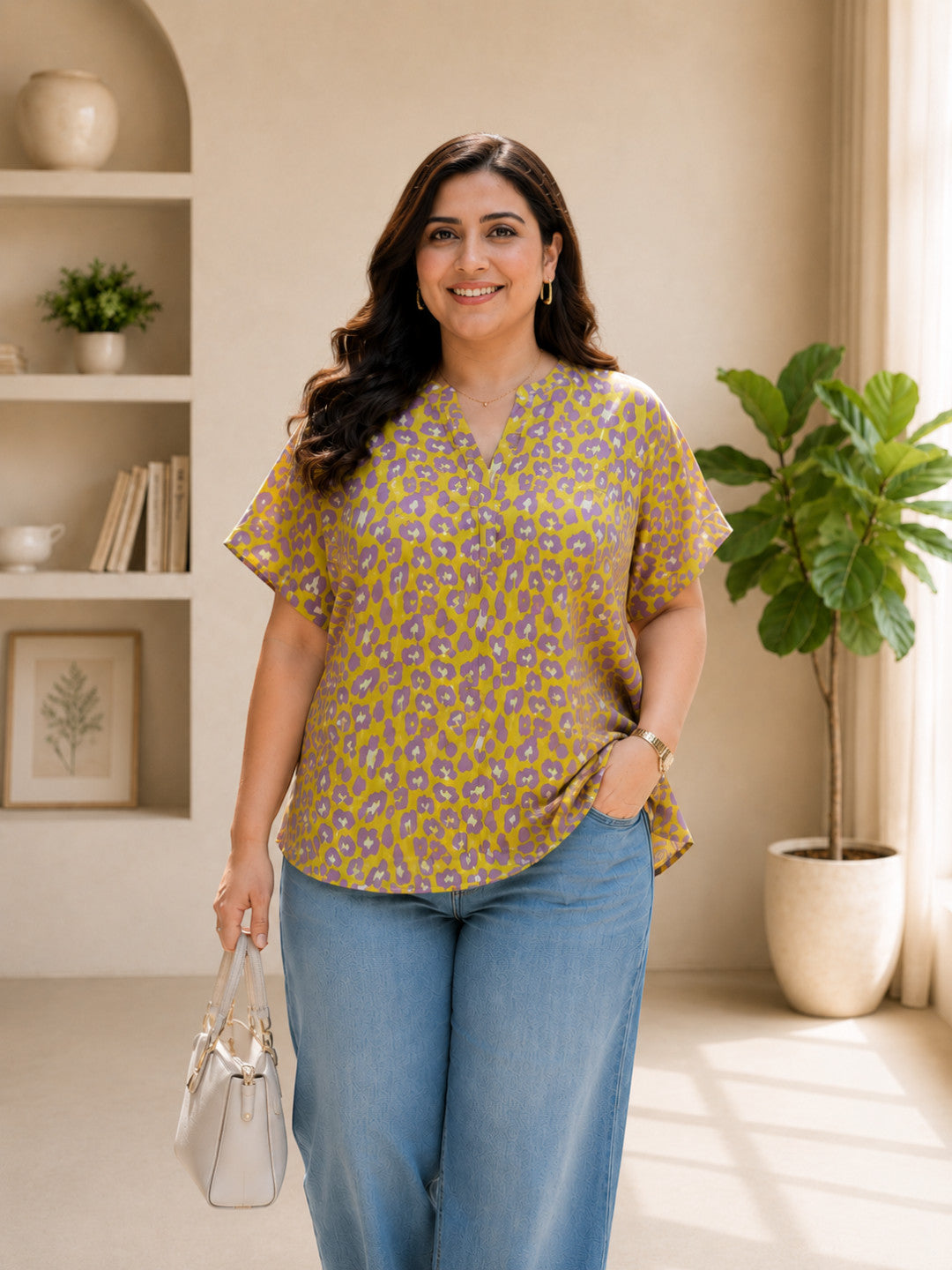 Women Plus Size Yellow Animal Print Top - Pre Order