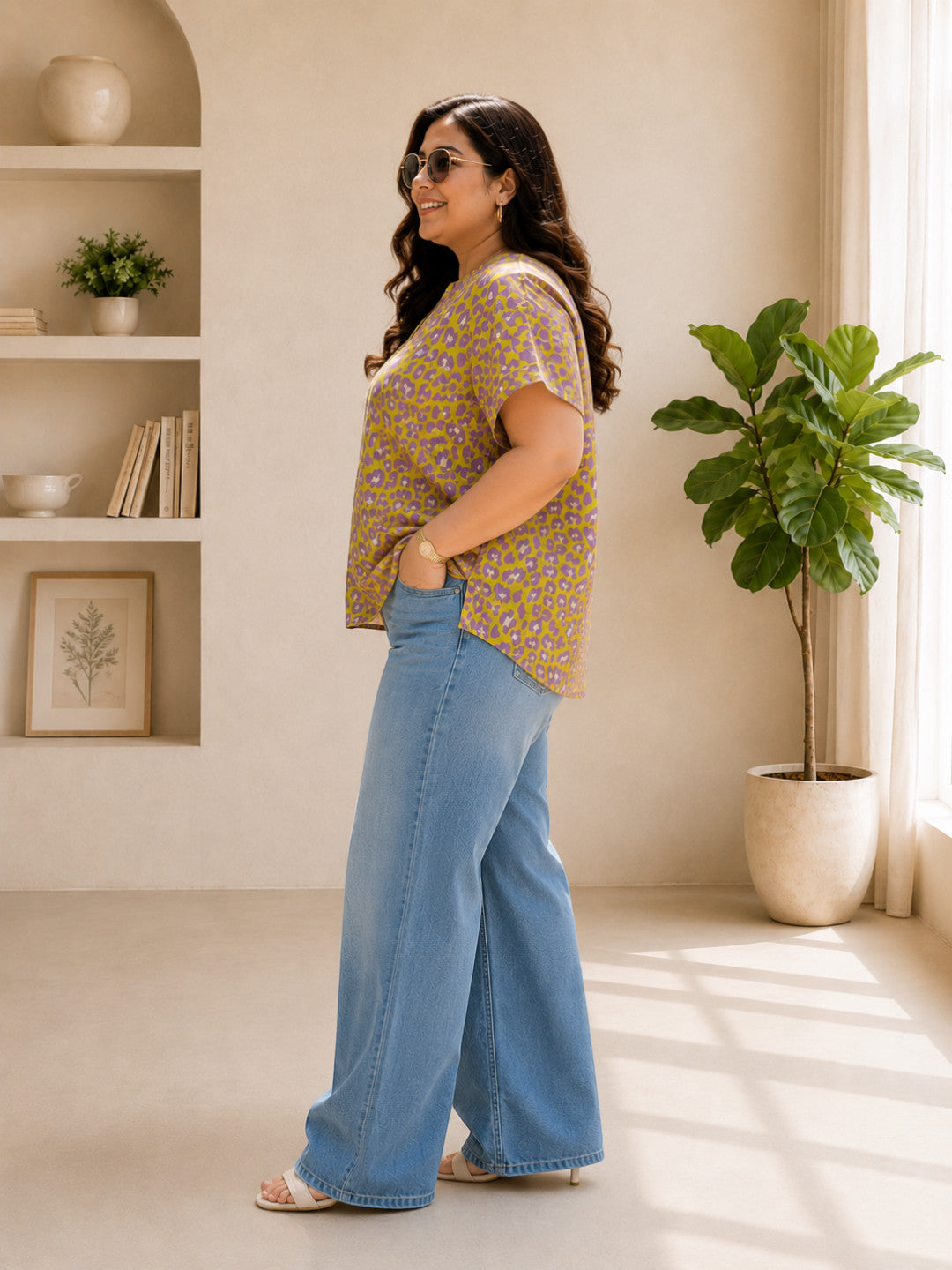 Women Plus Size Yellow Animal Print Top - Pre Order