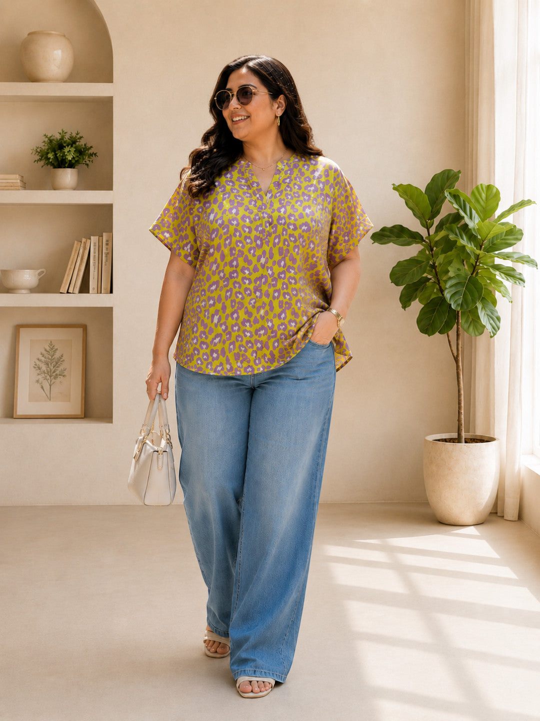 Women Plus Size Yellow Animal Print Top - Pre Order