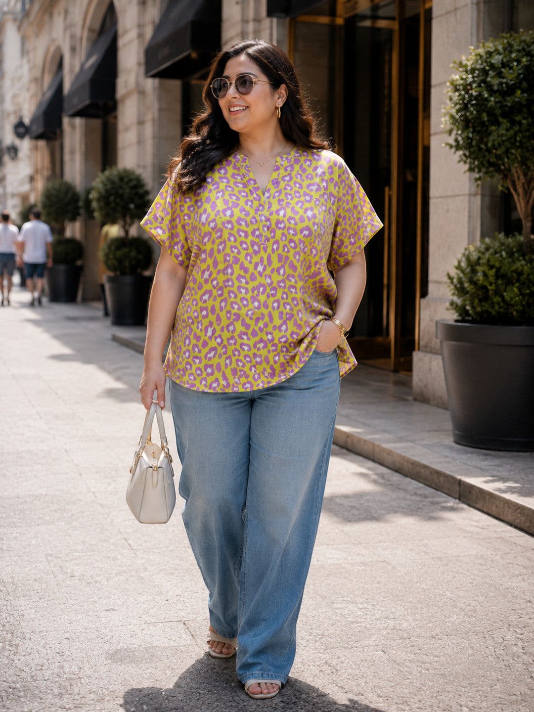 Women Plus Size Yellow Animal Print Top - Pre Order