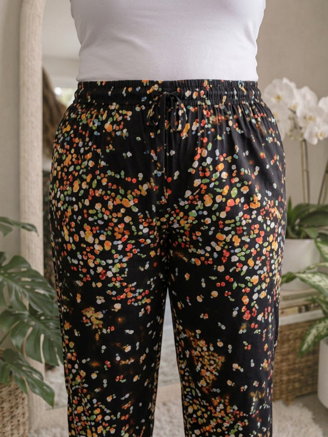 Women Plus Size Black Ditsy Floral Print Viscose Nightwear Pajama Oxolloxo