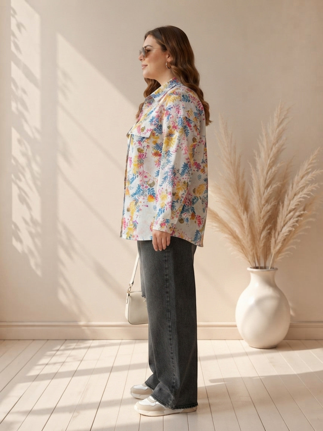 Women Plus Size Multicolor Floral Print Shirt Oxolloxo