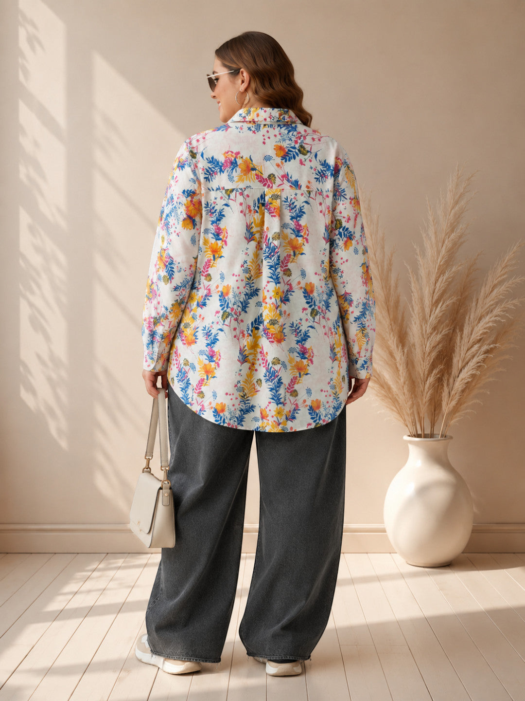 Women Plus Size Multicolor Floral Print Shirt Oxolloxo