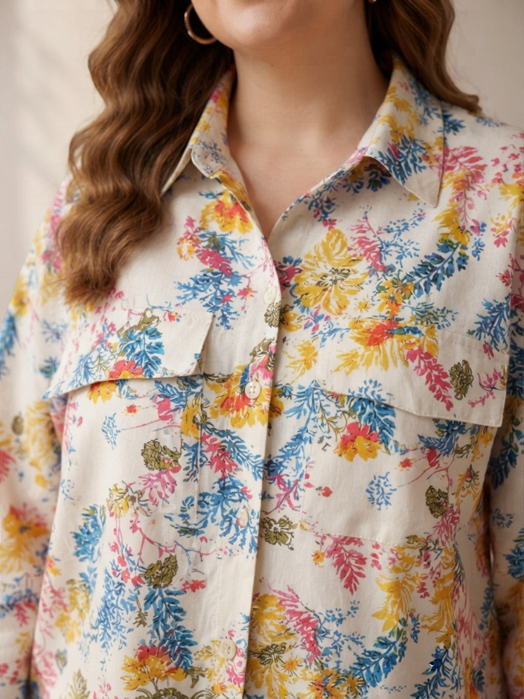 Women Plus Size Multicolor Floral Print Shirt Oxolloxo