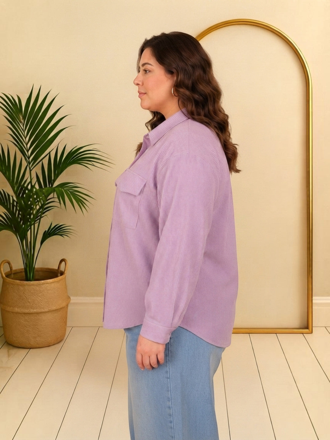 Women Plus Size Pink Cotton Shirt Oxolloxo