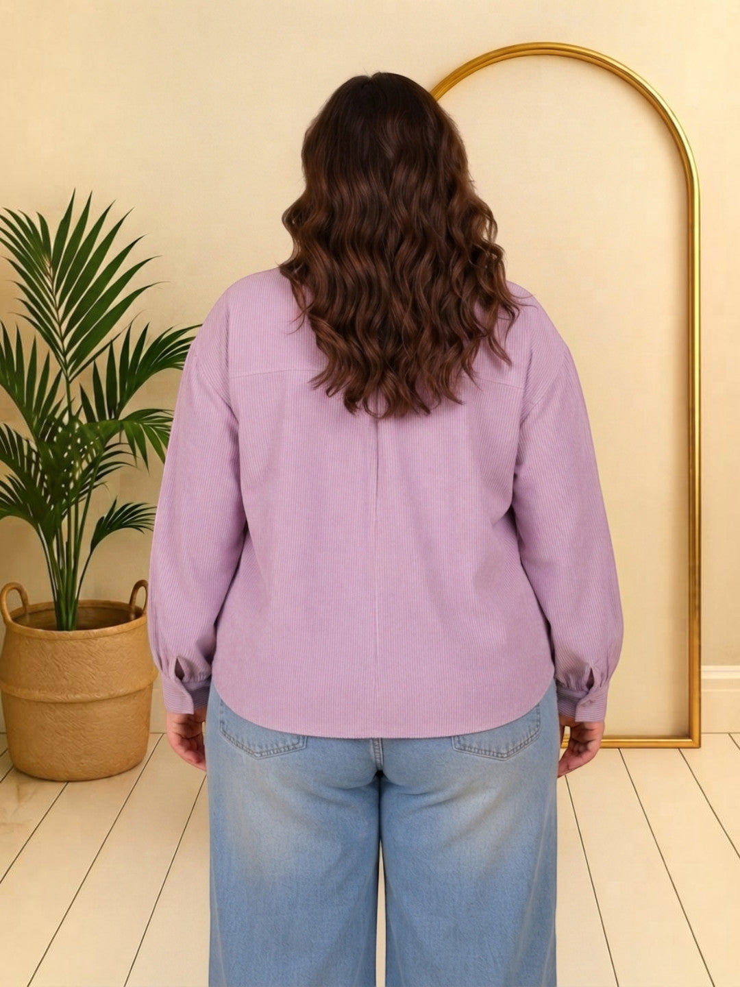 Women Plus Size Pink Cotton Shirt Oxolloxo