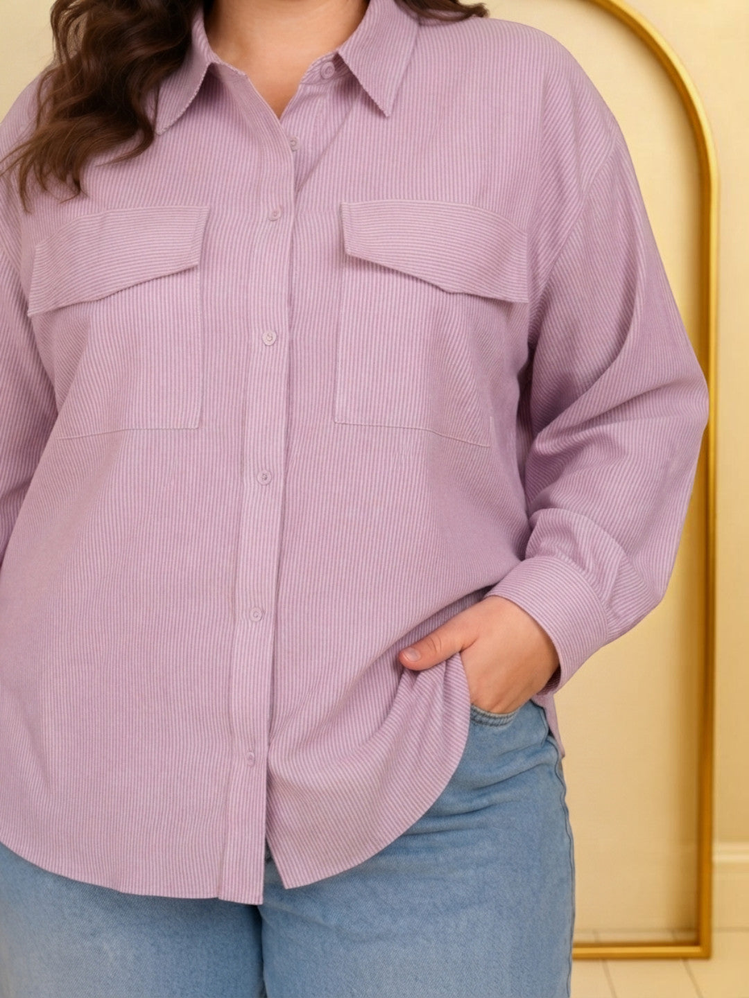 Women Plus Size Pink Cotton Shirt Oxolloxo