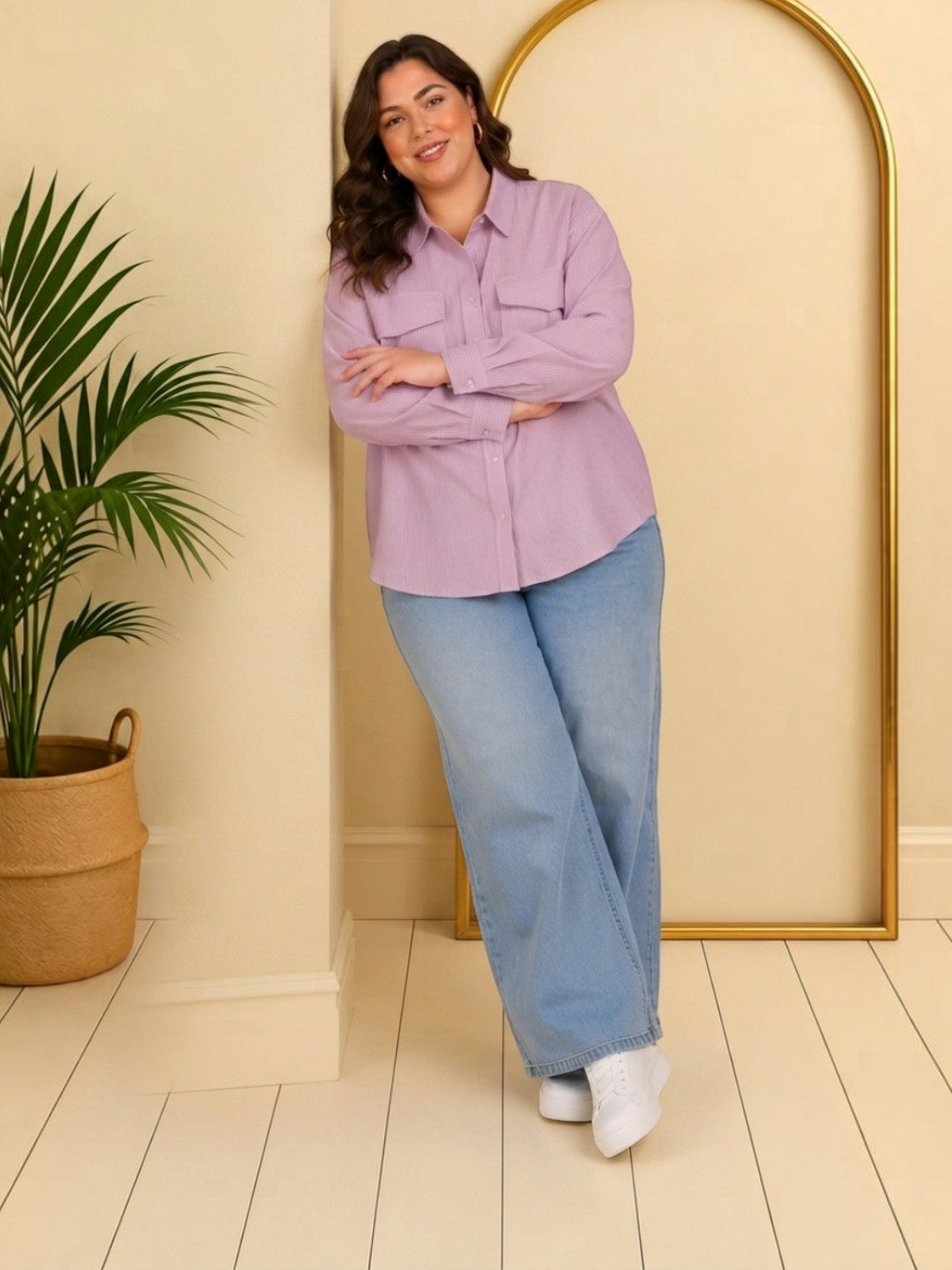 Women Plus Size Pink Cotton Shirt Oxolloxo
