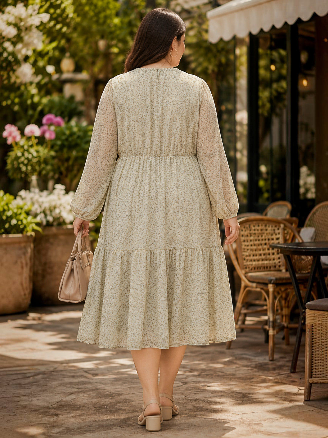 Plus size light yellow floral dress - side view