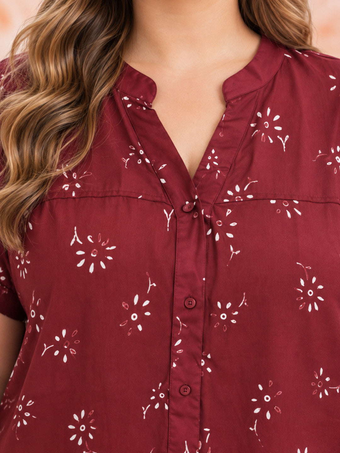 Plus size maroon satin shirt - back view