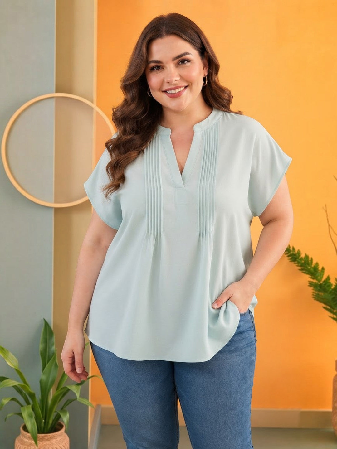 Women Plus Size Blue Viscose Top Oxolloxo