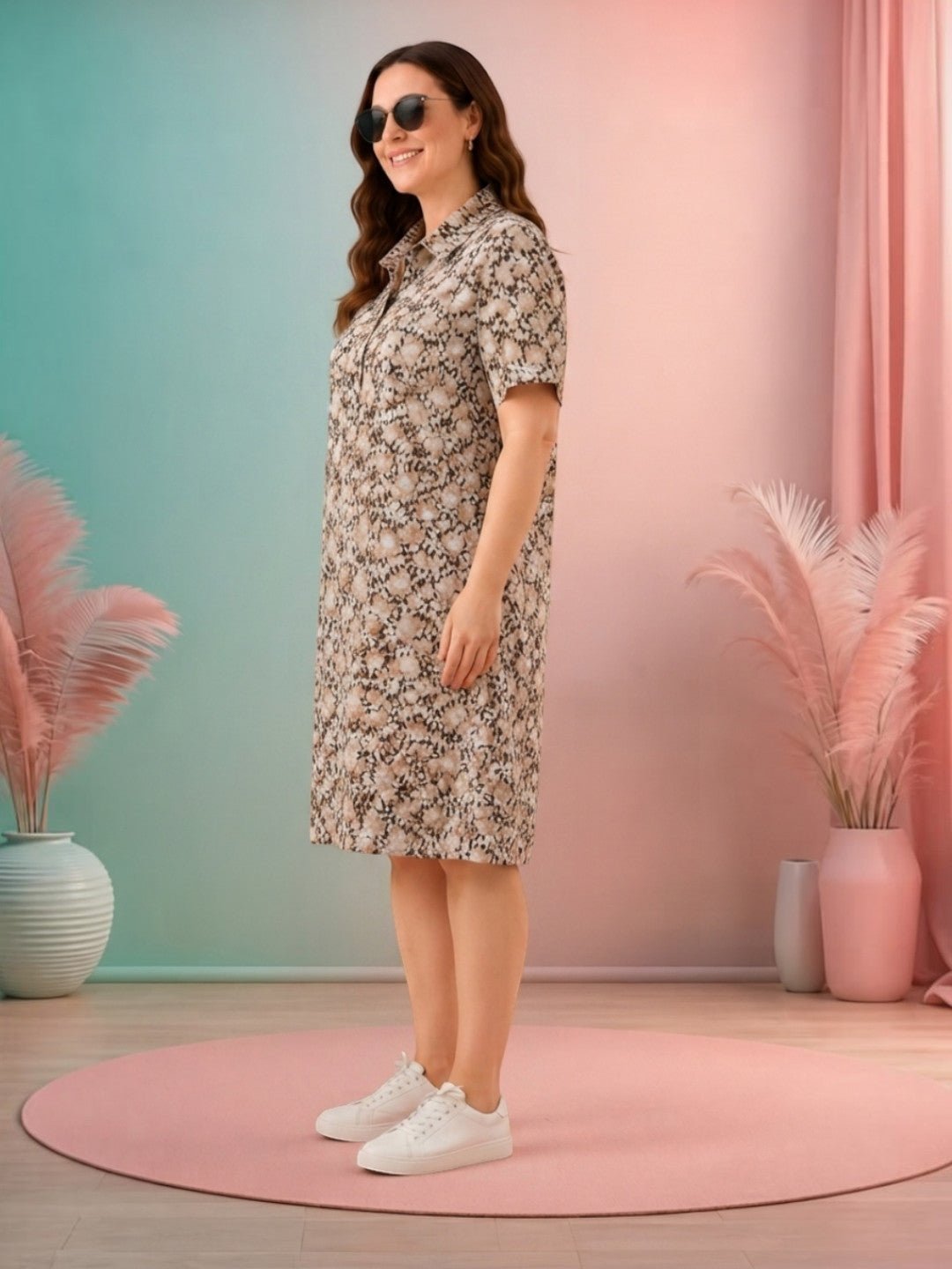 Women Plus Size Multicolor Floral Print Viscose Dress Oxolloxo