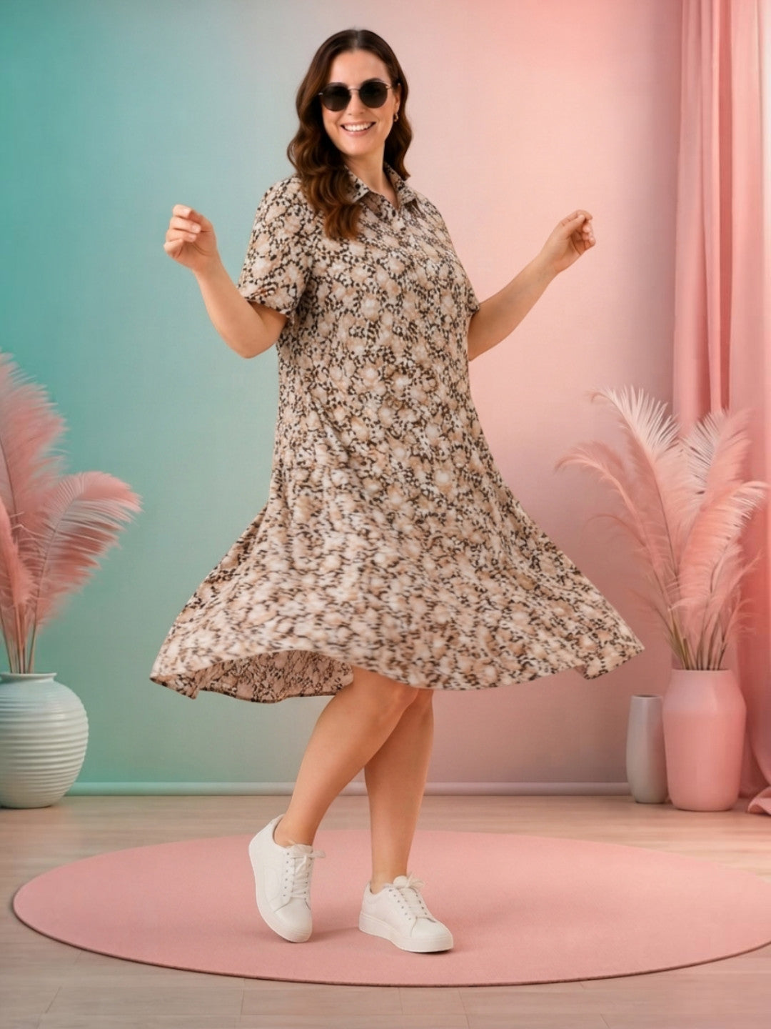 Women Plus Size Multicolor Floral Print Viscose Dress Oxolloxo
