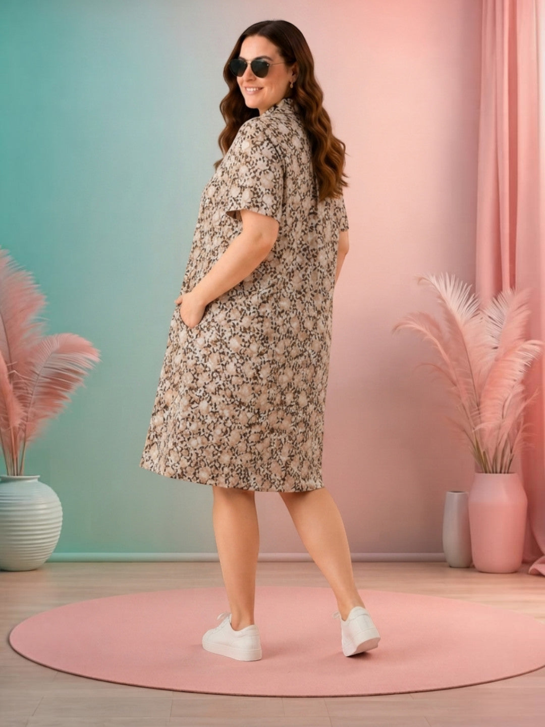 Women Plus Size Multicolor Floral Print Viscose Dress Oxolloxo