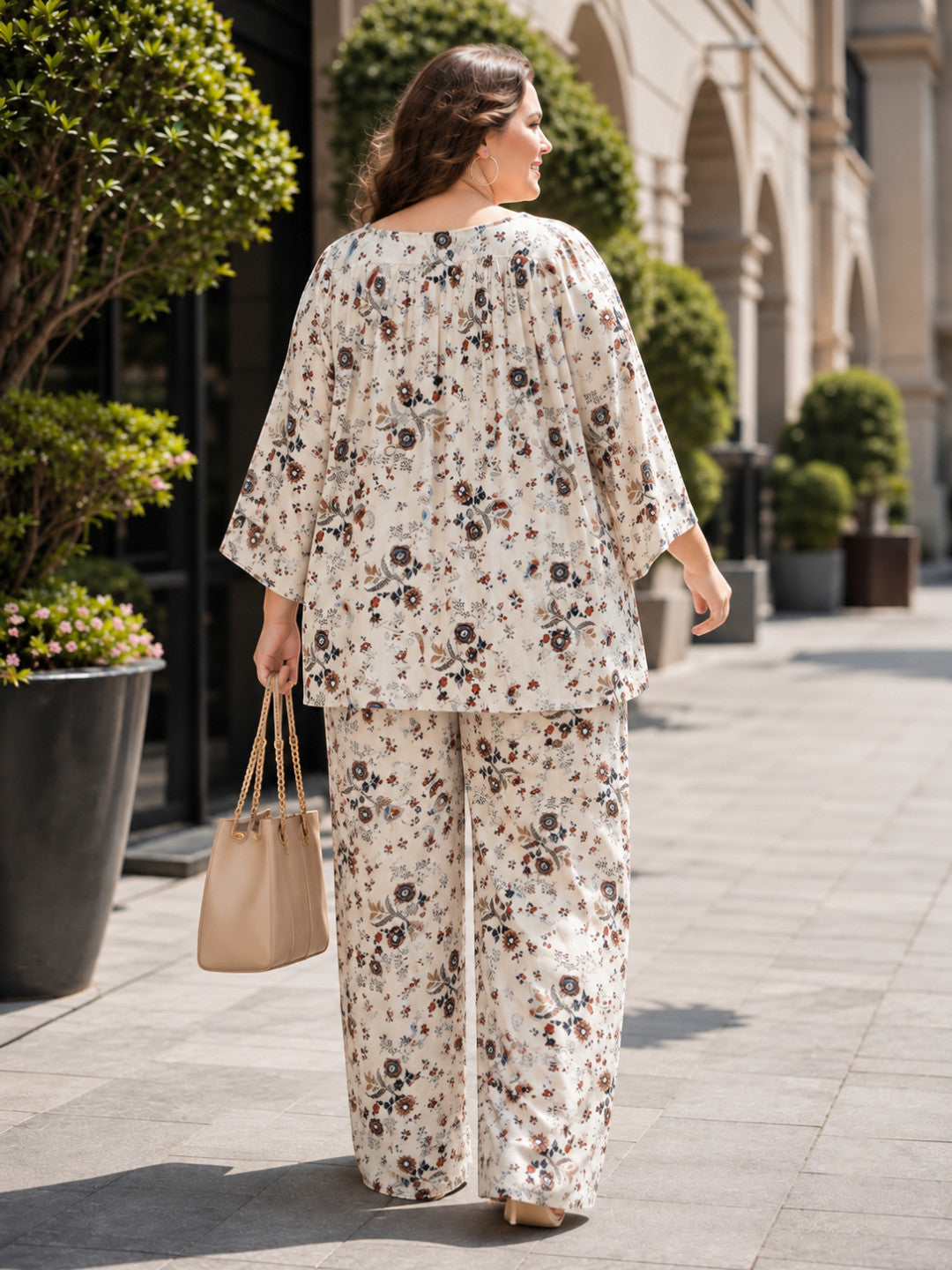 Plus size white floral co-ord set - side view