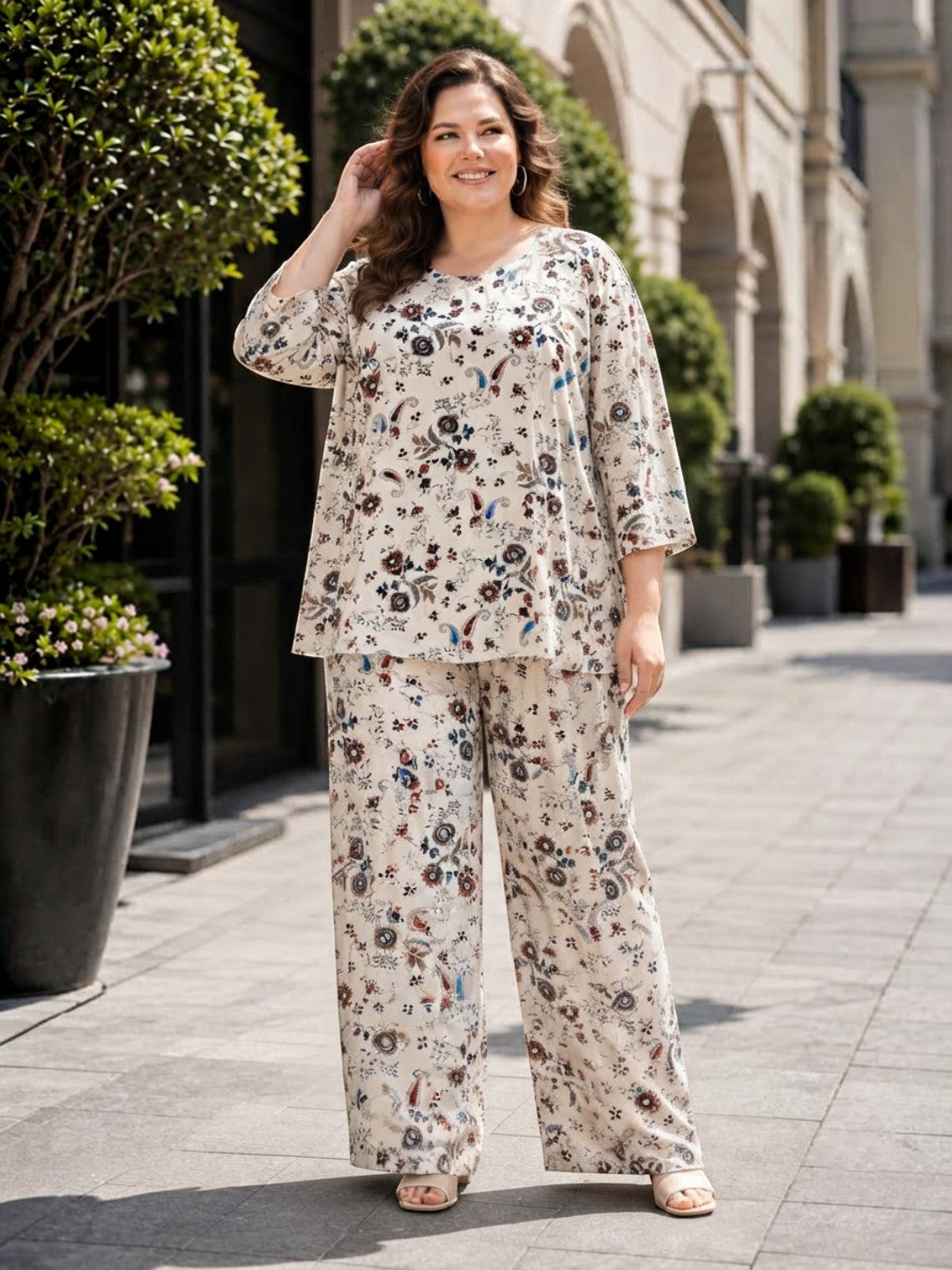 Oxolloxo plus size white floral co-ord set styled look