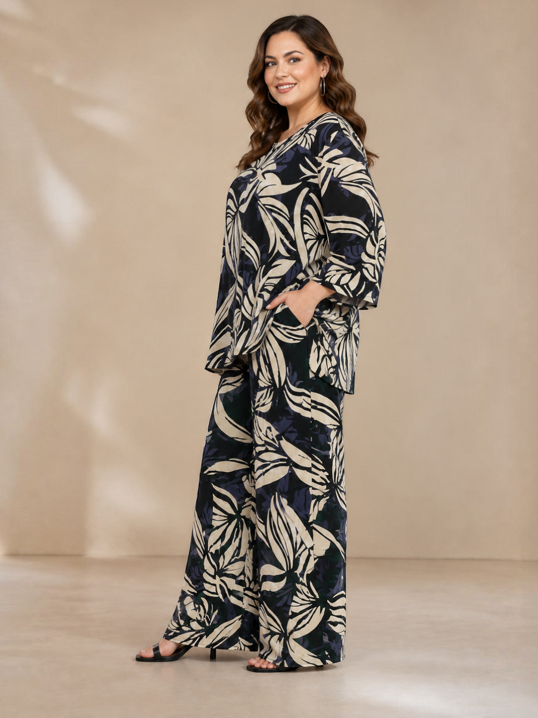 Plus size black floral viscose co-ord set