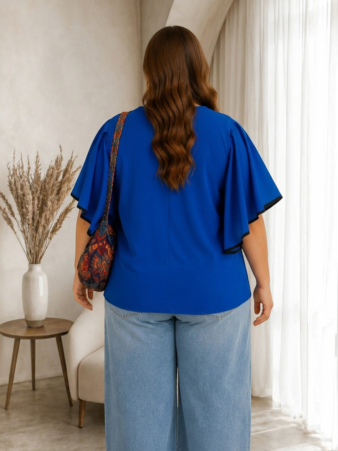 Women Plus Size Blue Top Oxolloxo
