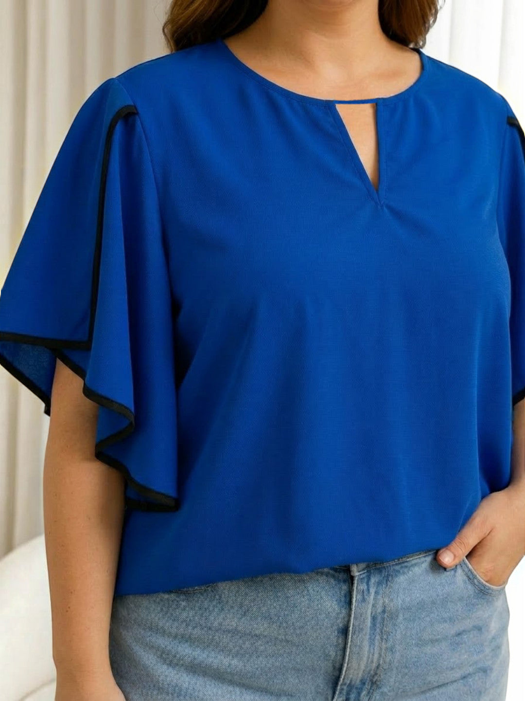 Women Plus Size Blue Top Oxolloxo