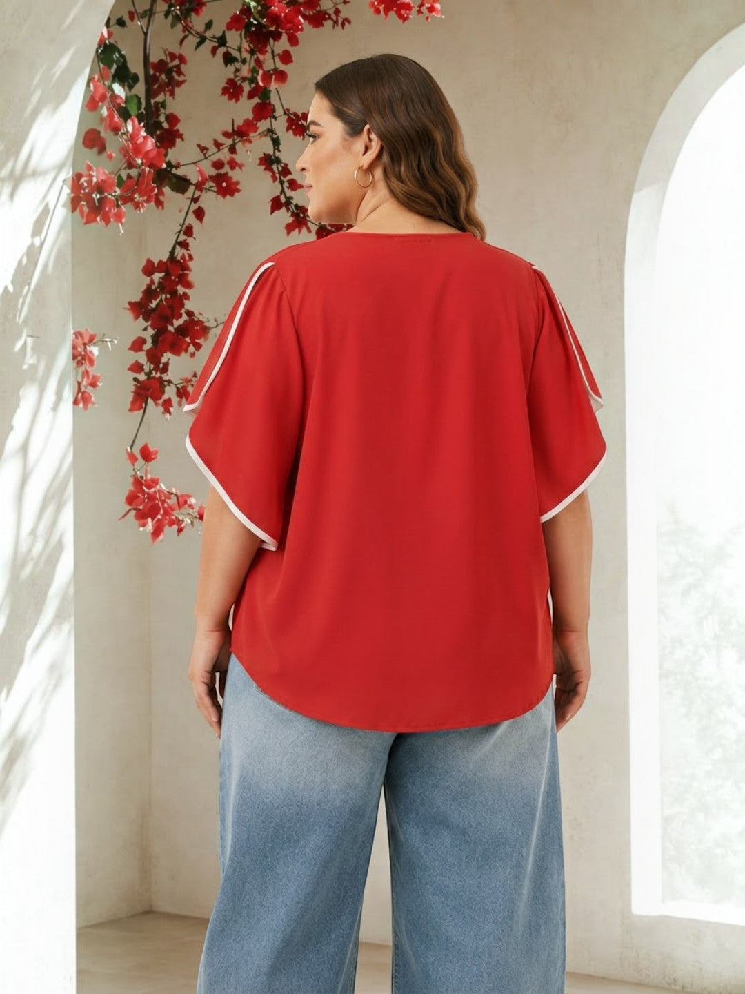 Women Plus Size Red Top Oxolloxo