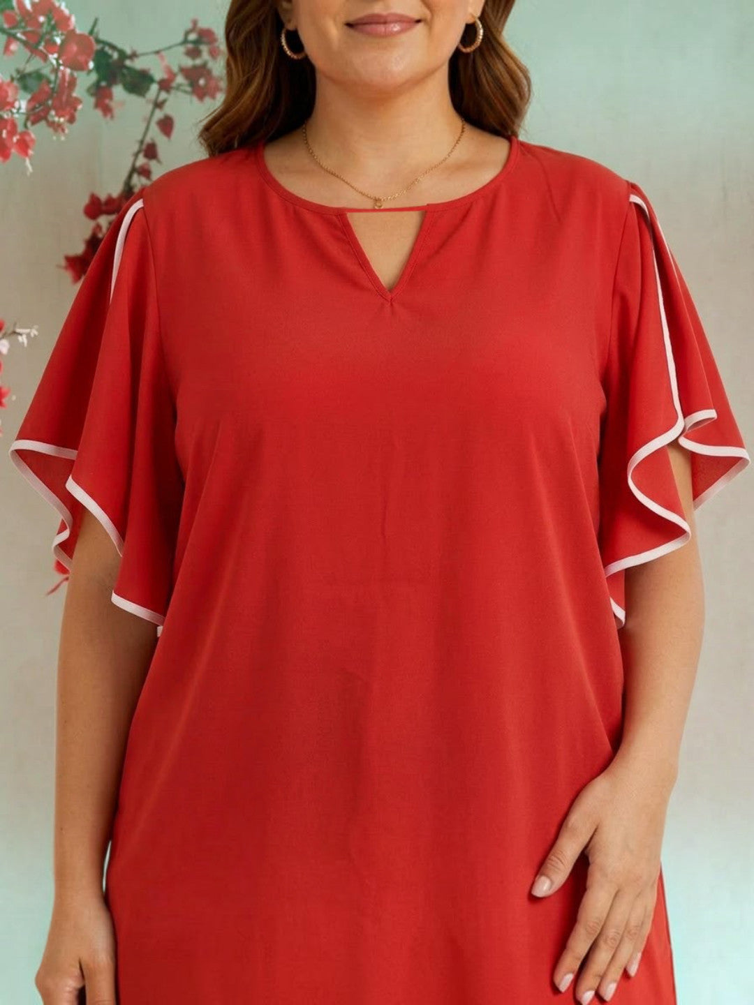Women Plus Size Red Top Oxolloxo